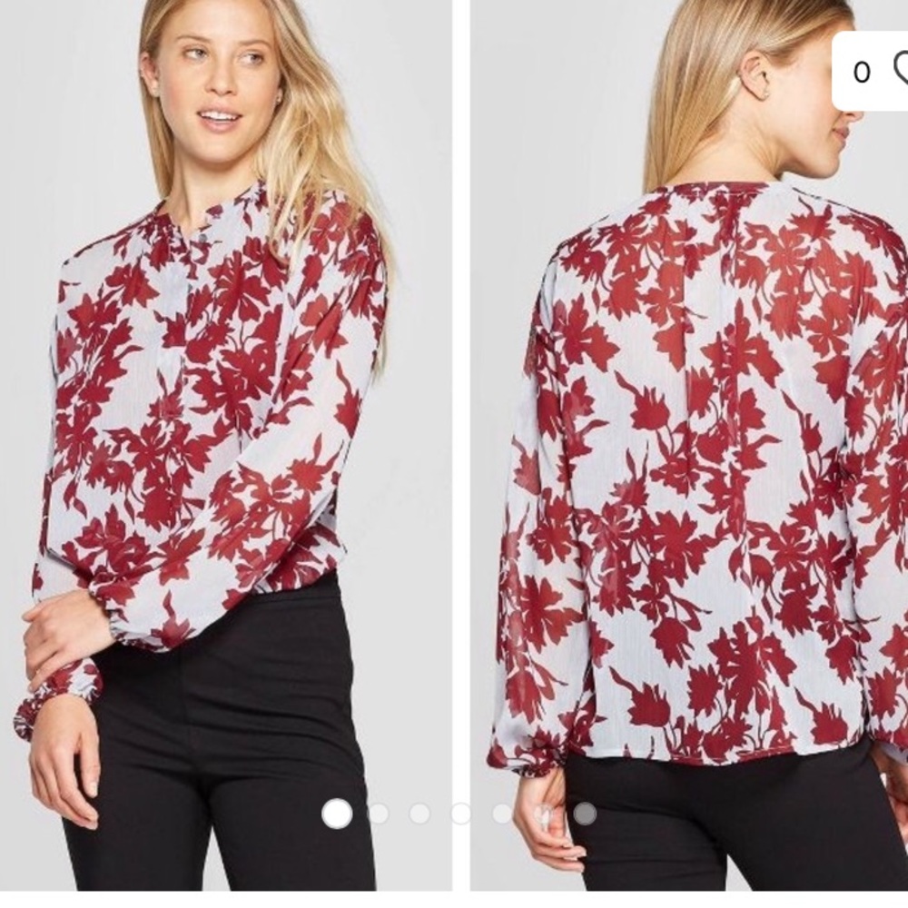 NWT Leaf Print Sheer Popover Blouse - S